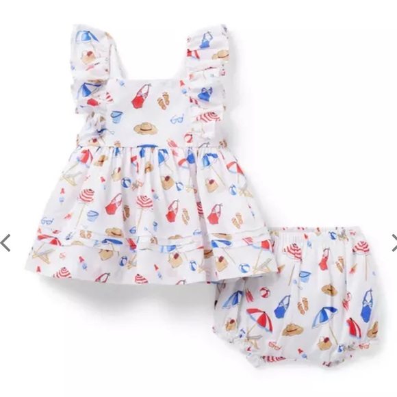 Janie and Jack Other - Janie and Jack White and Blue Beach Print Kids Matching Set